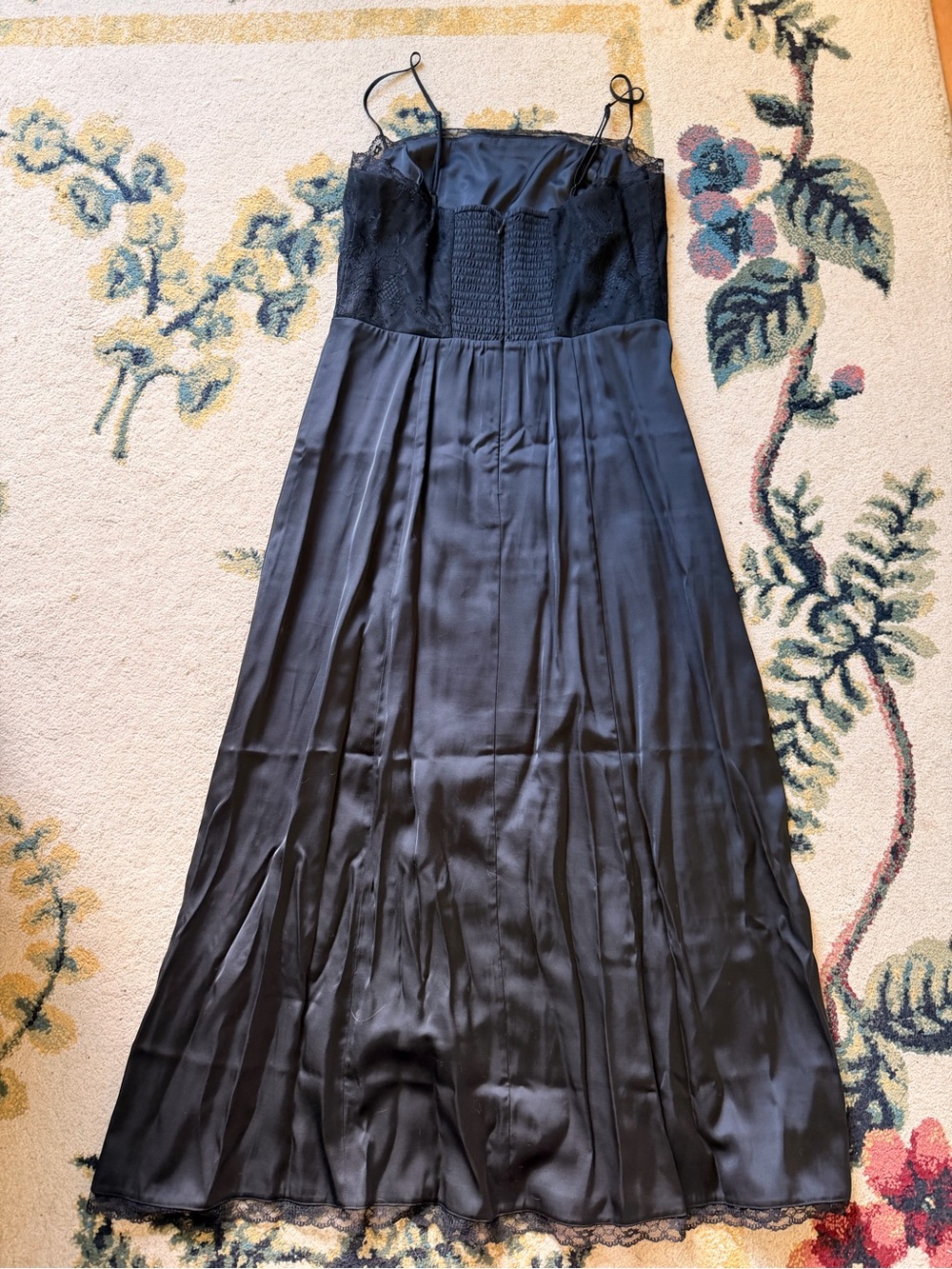 Black Satin Full Slip with Lace Trim - Picture 4 of 5